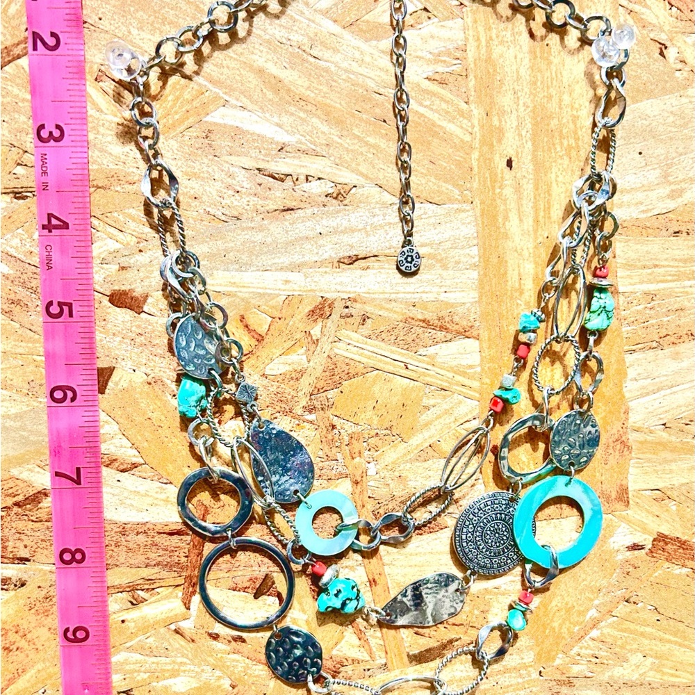 Fashion necklace vintage faux turquoise,with silver,there 3 layered lengths